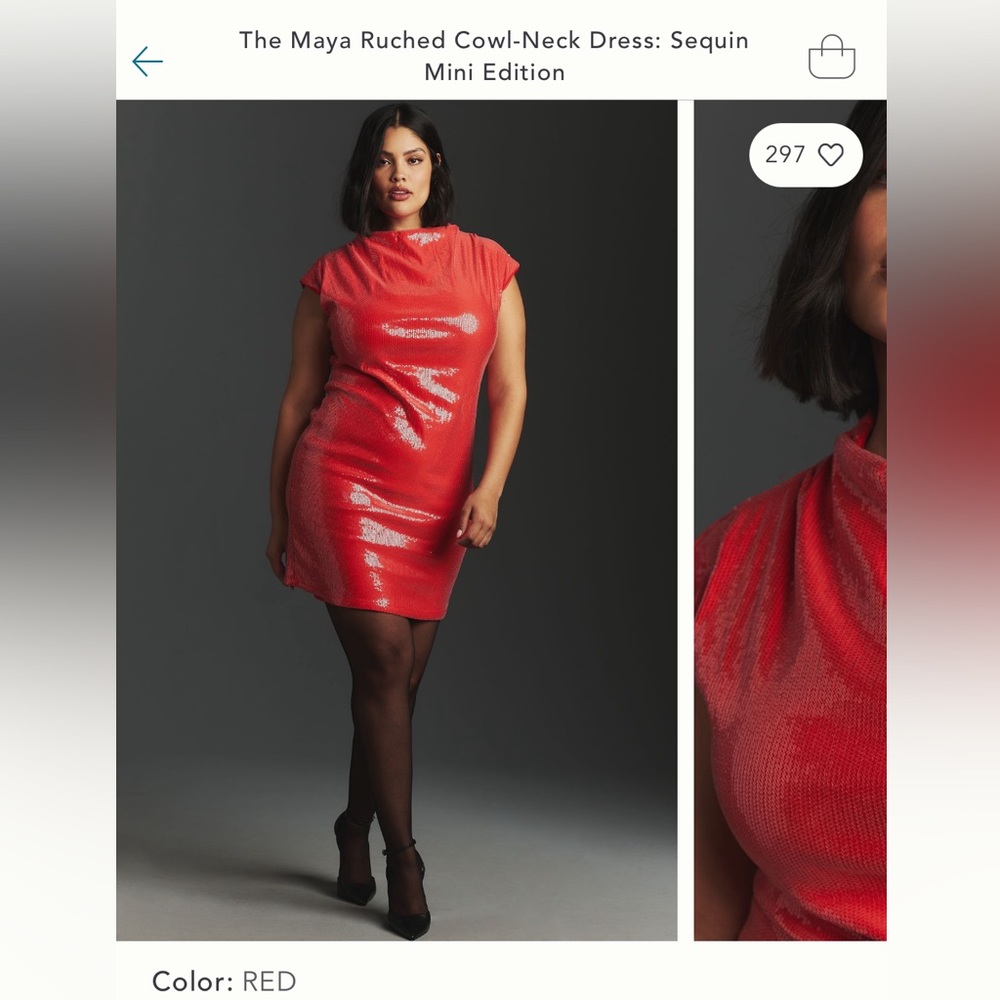The Maya Ruched Cowl-Neck Sequin Dress Mini Edition in "Red"